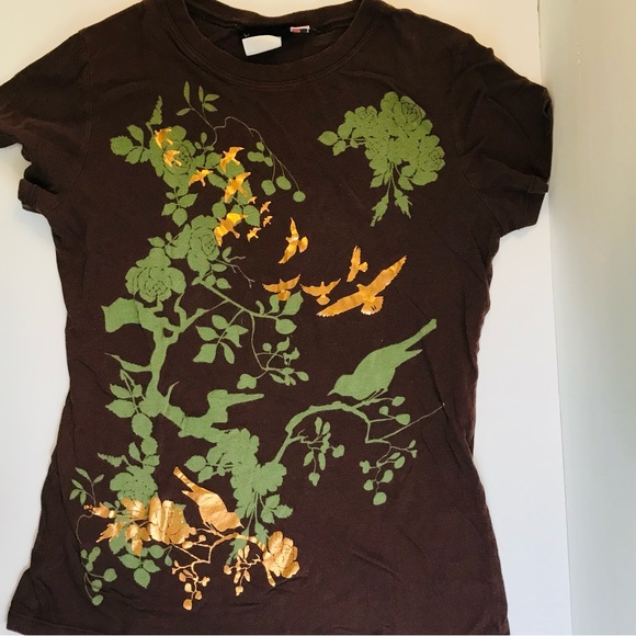Vintage Tee With Foliage and Birds - Picture 2 of 4